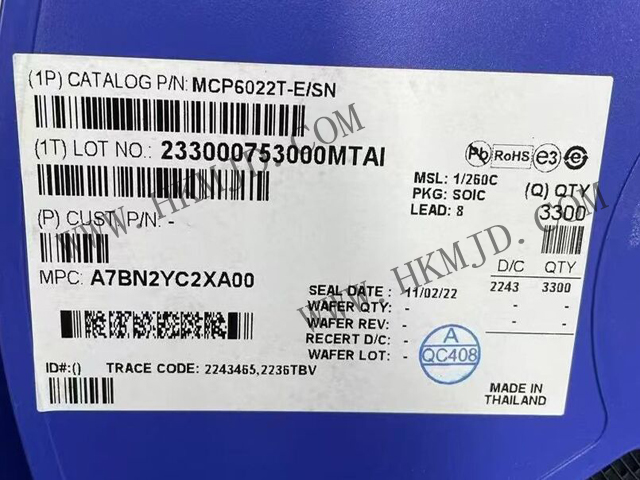 放大器 IC MCP6022T-E/SN 軌至軌輸入/輸出，10 MHz 運(yùn)算放大器